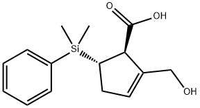 (1R,5S)-5-(Dimethylphenylsilyl)-2-(hydroxymethyl)-2-cyclopentene-1-carboxylic acid Struktur