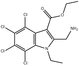 1H-Indole-3-carboxylic acid, 2-aminomethyl-1-ethyl-4,5,6,7-tetrachloro -, ethyl ester Struktur