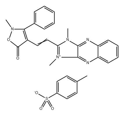 2-[2-(2,5-dihydro-2-methyl-5-oxo-3-phenylisoxazol-4-yl)vinyl]-1,3-dimethyl-1H-imidazo[4,5-b]quinoxalinium toluene-p-sulphonate Struktur