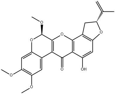 (2R,12S)-1,2-Dihydro-5-hydroxy-8,9,12-trimethoxy-2-(1-methylvinyl)[1]benzopyrano[3,4-b]furo[2,3-h][1]benzopyran-6(12H)-one Struktur