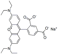 hydrogen 9-(2,4-dicarboxylatophenyl)-3,6-bis(diethylamino)xanthylium, sodium salt Struktur