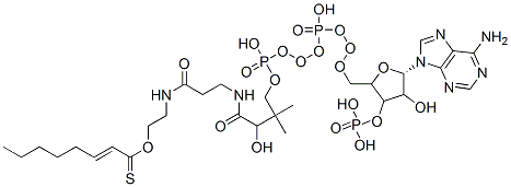 S-[2-[3-[[4-[[[5-(6-aminopurin-9-yl)-4-hydroxy-3-phosphonooxyoxolan-2-yl]methoxy-hydroxyphosphoryl]oxy-hydroxyphosphoryl]oxy-2-hydroxy-3,3-dimethylbutanoyl]amino]propanoylamino]ethyl] oct-2-enethioate Struktur