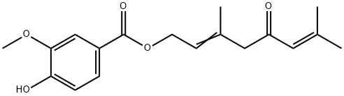 4-Hydroxy-3-methoxybenzoic acid 3,7-dimethyl-5-oxo-2,6-octadienyl ester Struktur