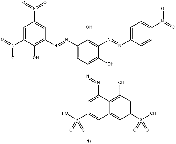 disodium 4-[[2,4-dihydroxy-5-[(2-hydroxy-3,5-dinitrophenyl)azo]-3-[(4-nitrophenyl)azo]phenyl]azo]-5-hydroxynaphthalene-2,7-disulphonate  Struktur