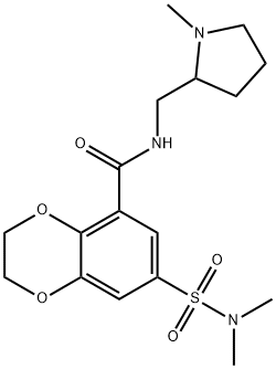 7-(N,N-dimethylsulphamoyl)-2,3-dihydro-N-[(1-methyl-2-pyrrolidinyl)methyl]-1,4-benzodioxin-5-carboxamide Struktur