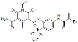 sodium 4-[(2-bromo-1-oxoallyl)amino]-2-[[5-carbamoyl-1-ethyl-1,6-dihydro-2-hydroxy-4-methyl-6-oxo-3-pyridyl]azo]benzenesulphonate Struktur