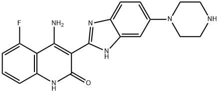 N-DESMETHYL DOVITINIB;4-AMINO-5-FLUORO-3-(6-(PIPERAZIN-1-YL)-1H-BENZO[D]IMIDAZOL-2-YL)QUINOLIN-2(1H, 668432-44-8, 結(jié)構(gòu)式