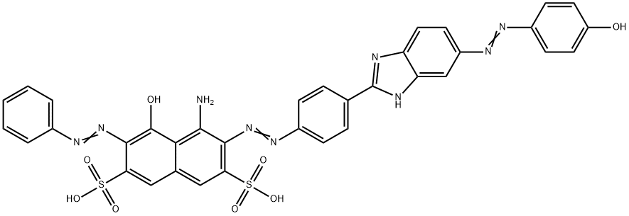 4-amino-5-hydroxy-3-[[4-[5-[(4-hydroxyphenyl)azo]-1H-benzimidazol-2-yl]phenyl]azo]-6-(phenylazo)naphthalene-2,7-disulphonic acid Struktur