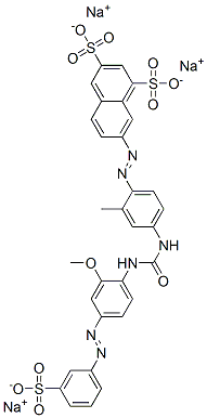 trisodium 7-[[4-[[[[2-methoxy-4-[(3-sulphonatophenyl)azo]phenyl]amino]carbonyl]amino]-o-tolyl]azo]naphthalene-1,3-disulphonate Struktur