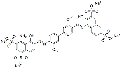 4-Amino-5-hydroxy-6-[[4'-[(2-hydroxy-3,6-disulfo-1-naphthalenyl)azo]-3,3'-dimethoxy[1,1'-biphenyl]-4-yl]azo]-1,3-naphthalenedisulfonic acid tetrasodium salt Struktur