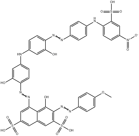 4-Hydroxy-5-[[2-hydroxy-4-[[3-hydroxy-4-[[4-[(4-nitro-2-sulfophenyl)amino]phenyl]azo]phenyl]amino]phenyl]azo]-3-[(4-methoxyphenyl)azo]-2,7-naphthalenedisulfonic acid Struktur