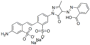 disodium hydrogen 2-[[1-[4-[2-(4-amino-2-sulphonatophenyl)vinyl]-3-sulphonatophenyl]-4,5-dihydro-3-methyl-5-oxo-1H-pyrazol-4-yl]azo]benzoate Struktur