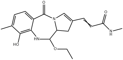 (+)-3-(11-Ethoxy-5,10,11,11a-tetrahydro-9-hydroxy-8-methyl-5-oxo-1H-pyrrolo[2,1-c][1,4]benzodiazepine-2-yl)-N-methylpropenamide Struktur