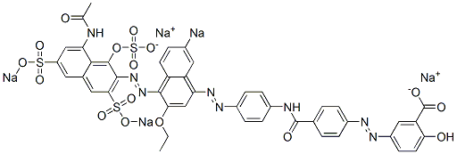 5-[[4-[[4-[[4-[[8-Acetylamino-1-hydroxy-3,6-bis(sodiosulfo)-2-naphthalenyl]azo]-3-ethoxy-7-sodiosulfo-1-naphthalenyl]azo]phenyl]aminocarbonyl]phenyl]azo]-2-hydroxybenzoic acid sodium salt Struktur