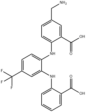 Benzoic  acid,  5-(aminomethyl)-2-[[2-[(2-carboxyphenyl)amino]-4-(trifluoromethyl)phenyl]amino]- Struktur