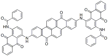 N,N'-[(7,14-dihydro-7,14-dioxodibenzo[b,def]chrysene-2,9-diyl)bis[imino(9,10-dihydro-9,10-dioxoanthracene-4,1-diyl)]]bis(benzamide) Struktur