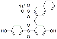 sodium 3-[[5-hydroxy-2-[(4-hydroxyphenyl)sulphonyl]phenyl]methyl]naphthalene-2-sulphonate Struktur