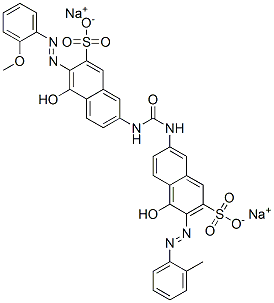 disodium 4-hydroxy-7-[[[[5-hydroxy-6-[(2-methoxyphenyl)azo]-7-sulphonato-2-naphthyl]amino]carbonyl]amino]-3-[(o-tolyl)azo]naphthalene-2-sulphonate Struktur