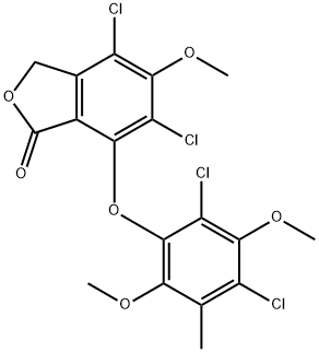 4,6-Dichloro-7-(2,4-dichloro-3,6-dimethoxy-5-methylphenoxy)-5-methoxyisobenzofuran-1(3H)-one Struktur