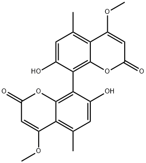 7,7'-Dihydroxy-4,4'-dimethoxy-5,5'-dimethyl-8,8'-bi(2H-1-benzopyran)-2,2'-dione Struktur