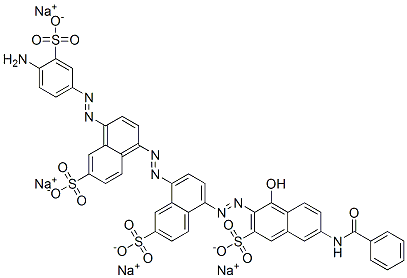 tetrasodium 8-[[4-[(4-amino-3-sulphonatophenyl)azo]-6-sulphonatonaphthyl]azo]-5-[[6-(benzoylamino)-1-hydroxy-3-sulphonato-2-naphthyl]azo]naphthalene-2-sulphonate  Struktur