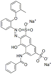 disodium 5-(benzoylamino)-4-hydroxy-3-[[2-(2-methylphenoxy)phenyl]azo]naphthalene-2,7-disulphonate Struktur