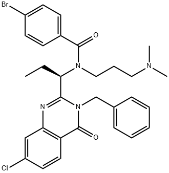 (R)-N-(1-(3-benzyl-7-chloro-4-oxo-3,4-dihydroquinazolin-2-yl)propyl)-4-broMo-N-(3-(diMethylaMino)propyl)benzaMide Struktur