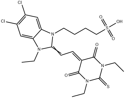 5,6-Dichloro-2-[2-[(1,3-diethylhexahydro-4,6-dioxo-2-thioxopyrimidin)-5-ylidene]ethylidene]-3-ethyl-2,3-dihydro-1H-benzimidazole-1-(1-butanesulfonic acid) Struktur