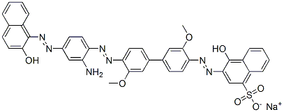 3-[[4'-[[2-Amino-4-[(2-hydroxy-1-naphthalenyl)azo]phenyl]azo]-3,3'-dimethoxy[1,1'-biphenyl]-4-yl]azo]-4-hydroxynaphthalene-1-sulfonic acid sodium salt Struktur