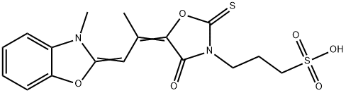 5-[1-Methyl-2-(3-methyl-3H-benzoxazol-2-ylidene)ethylidene]-4-oxo-2-thioxo-3-oxazolidine-1-propanesulfonic acid Struktur