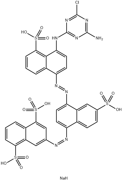 tetrasodium 3-[[4-[[4-[(4-amino-6-chloro-1,3,5-triazin-2-yl)amino]-5-sulphonato-1-naphthyl]azo]-6-sulphonato-1-naphthyl]azo]naphthalene-1,5-disulphonate Struktur