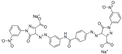 4-[[3-[[4-[[[3-Carboxy-4,5-dihydro-1-(3-nitrophenyl)-5-oxo-1H-pyrazol]-4-yl]azo]benzoyl]amino]phenyl]azo]-4,5-dihydro-1-(3-nitrophenyl)-5-oxo-1H-pyrazole-3-carboxylic acid disodium salt Struktur