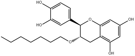 (2R-trans)-2-(3,4-dihydroxyphenyl)-3-(heptyloxy)-3,4-dihydro-2H-1-benzopyran-5,7-diol Struktur