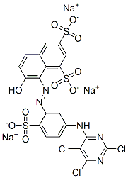 7-Hydroxy-8-[[2-sulfo-5-[(2,5,6-trichloro-4-pyrimidinyl)amino]phenyl]azo]-1,3-naphthalenedisulfonic acid trisodium salt Struktur