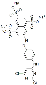 trisodium 7-[[4-[(2,6-dichloro-4-pyrimidinyl)amino]phenyl]azo]naphthalene-1,3,5-trisulphonate Struktur