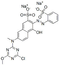 disodium 7-[(4-chloro-6-methoxy-1,3,5-triazin-2-yl)methylamino]-4-hydroxy-3-[(2-sulphonatophenyl)azo]naphthalene-2-sulphonate Struktur