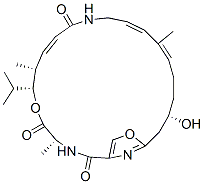 (4R,7R,8R,9E,14E,16E,20S)-20-Hydroxy-7-isopropyl-4,8,16-trimethyl-6,23-dioxa-3,12,25-triazabicyclo[20.2.1]pentacosa-1(24),9,14,16,22(25)-pentaene-2,5,11-trione Struktur