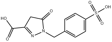 4,5-dihydro-5-oxo-1-[(4-sulphophenyl)methyl]-1H-pyrazole-3-carboxylic acid Struktur