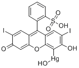 Hydroxy[(3',6'-dihydroxy-2',7'-diiodospiro[3H-2,1-benzoxathiole-3,9'-[9H]xanthene]-1,1-dioxide)-4'-yl]mercury(II) salt Struktur