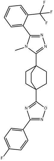 3-(4-FLUOROPHENYL)-5-(4-(4-METHYL-5-(2-(TRIFLUOROMETHYL)PHENYL)-4H-1,2,4-TRIAZOL-3-YL)BICYCLO[2.2.2]OCTAN-1-YL)-1,2,4-OXADIAZOLE Struktur