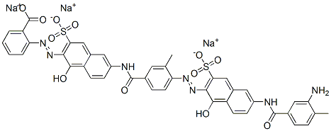 trisodium 2-[[6-[[4-[[6-[(3-amino-4-methylbenzoyl)amino]-1-hydroxy-3-sulphonato-2-naphthyl]azo]-3-methylbenzoyl]amino]-1-hydroxy-3-sulphonato-2-naphthyl]azo]benzoate Struktur