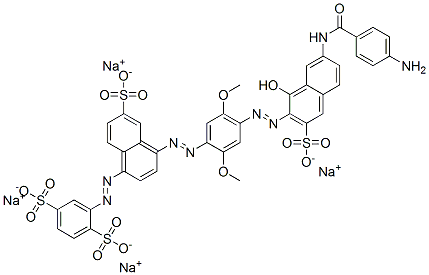 2-[[4-[[4-[[7-[(4-Aminobenzoyl)amino]-1-hydroxy-3-sulfo-2-naphthalenyl]azo]-2,5-dimethoxyphenyl]azo]-6-sulfo-1-naphthalenyl]azo]-1,4-benzenedisulfonic acid tetrasodium salt Struktur