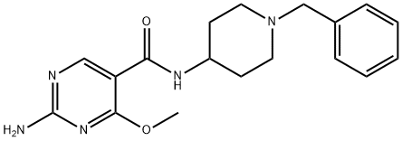 2-Amino-N-(1-benzyl-4-piperidyl)-4-methoxy-5-pyrimidinecarboxamide Struktur