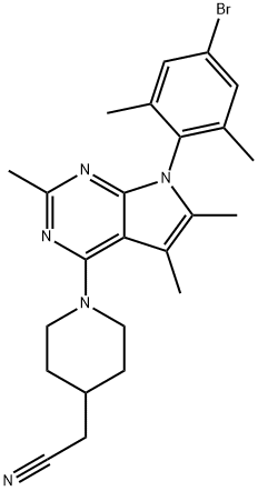 4-Piperidineacetonitrile, 1-[7-(4-broMo-2,6-diMethylphenyl)-2,5,6-triMethyl-7H-pyrrolo[2,3-d]pyriMidin-4-yl]- Struktur