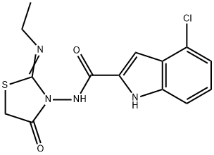 1H-Indole-2-carboxamide, 4-chloro-N-(2-(ethylimino)-4-oxo-3-thiazolidi nyl)- Struktur