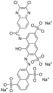 1,5-Naphthalenedisulfonic acid, 2-[[8-[[(2,3-dichloro-6-quinoxalinyl) carbonyl]amino]-1-hydroxy-3,6-disulfo -2-naphthalenyl]azo]-, tetrasodium salt Struktur