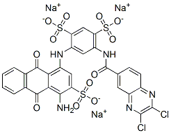 4-[[(4-Amino-9,10-dihydro-9,10-dioxo-3-sulfoanthracen)-1-yl]amino]-6-[[(2,3-dichloro-6-quinoxalinyl)carbonyl]amino]-1,3-benzenedisulfonic acid trisodium salt Struktur