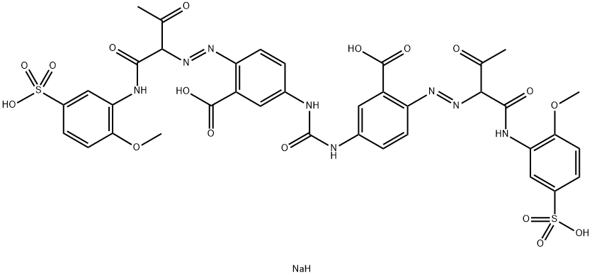 3,3'-(Carbonyldiimino)bis[6-[[1-[[(2-methoxy-5-sulfophenyl)amino]carbonyl]-2-oxopropyl]azo]benzoic acid]tetrasodium salt Struktur