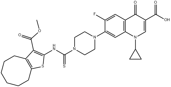 3-Quinolinecarboxylic acid, 1-cyclopropyl-6-fluoro-7-[4-[[[4,5,6,7,8,9-hexahydro-3-(Methoxycarbonyl)cycloocta[b]thien-2-yl]aMino]thioxoMethyl]-1-piperazinyl]-1,4-dihydro-4-oxo- Struktur