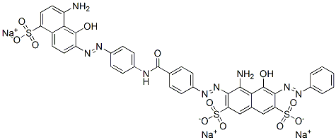 trisodium 4-amino-3-[[4-[[[4-[(8-amino-1-hydroxy-5-sulphonato-2-naphthyl)azo]phenyl]amino]carbonyl]phenyl]azo]-5-hydroxy-6-(phenylazo)naphthalene-2,7-disulphonate Struktur